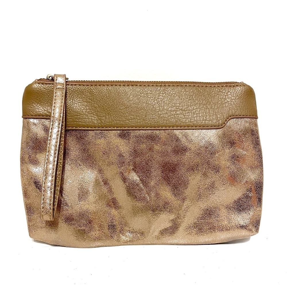Anthropologie Miss Albright Metallic Faux Leather Zip Pouch Wristlet Small Bag